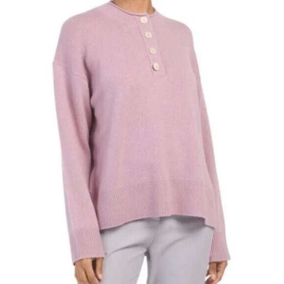 Theory Cashmere Henley Sweater Top Women Size Petite Large NWT Oversized Fit - Picture 1 of 15